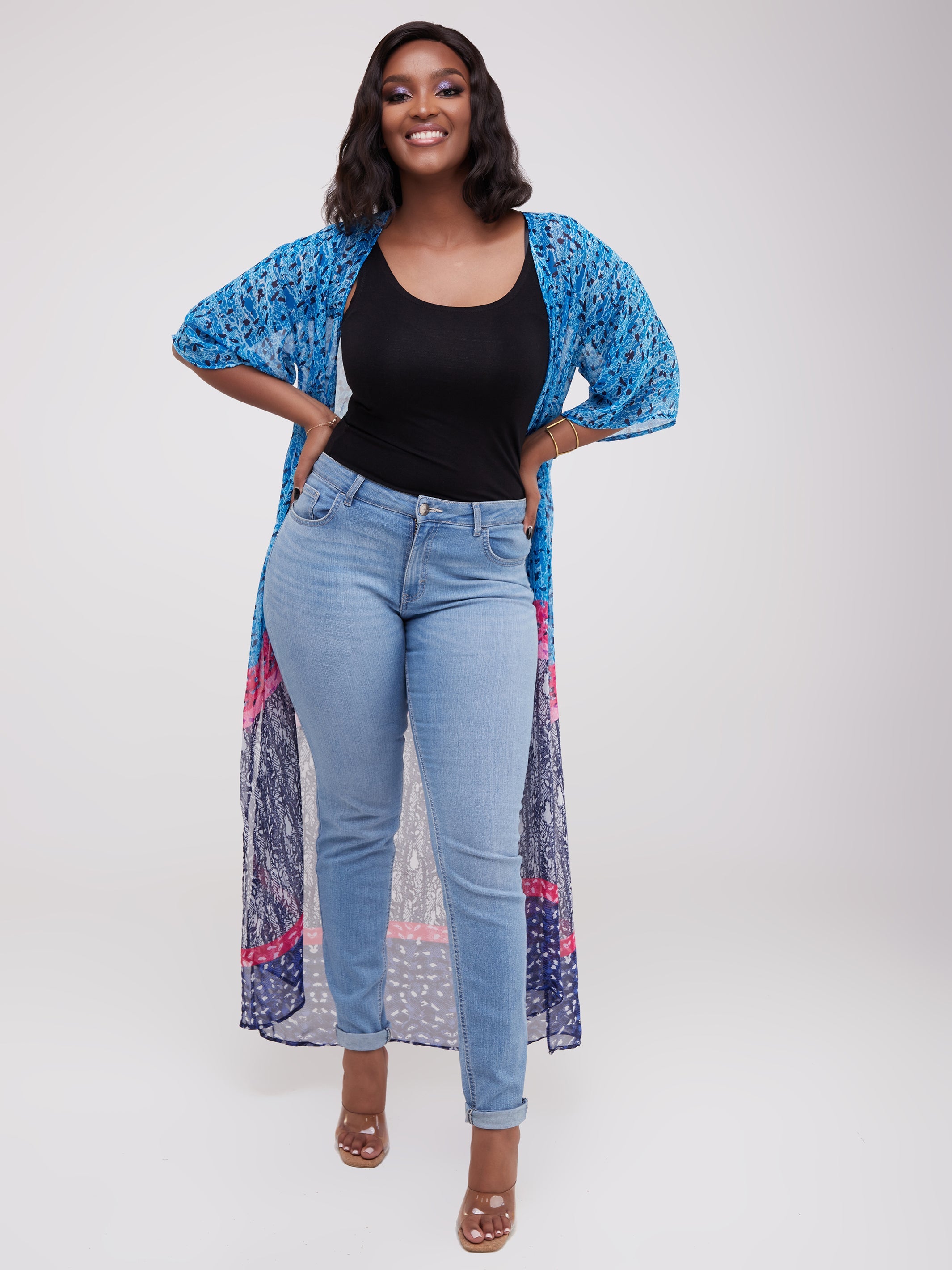 Vivo Basic Nandi A-Line Kimono - Blue / White Print