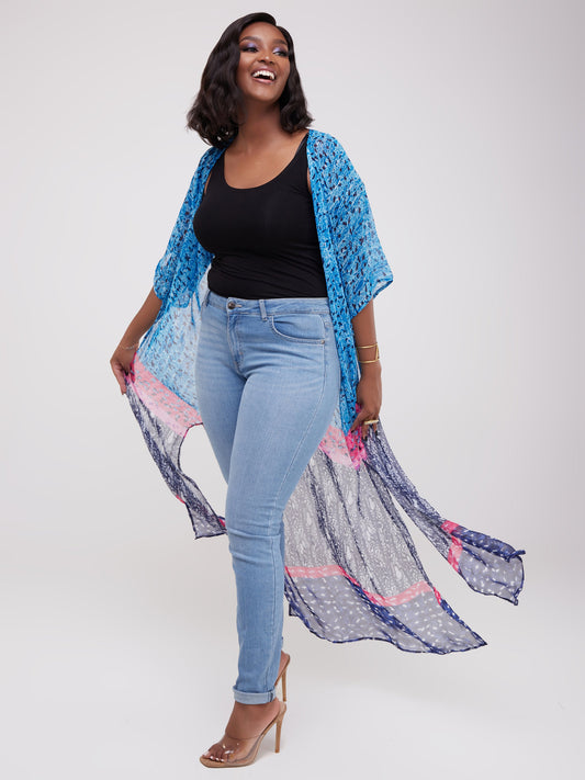 Vivo Basic Nandi A-Line Kimono - Blue / White Print