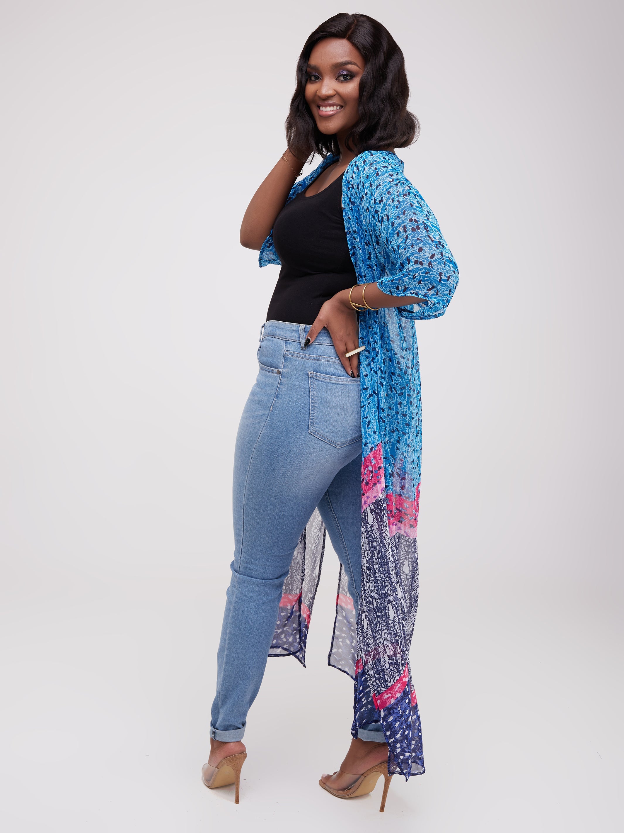 Vivo Basic Nandi A-Line Kimono - Blue / White Print