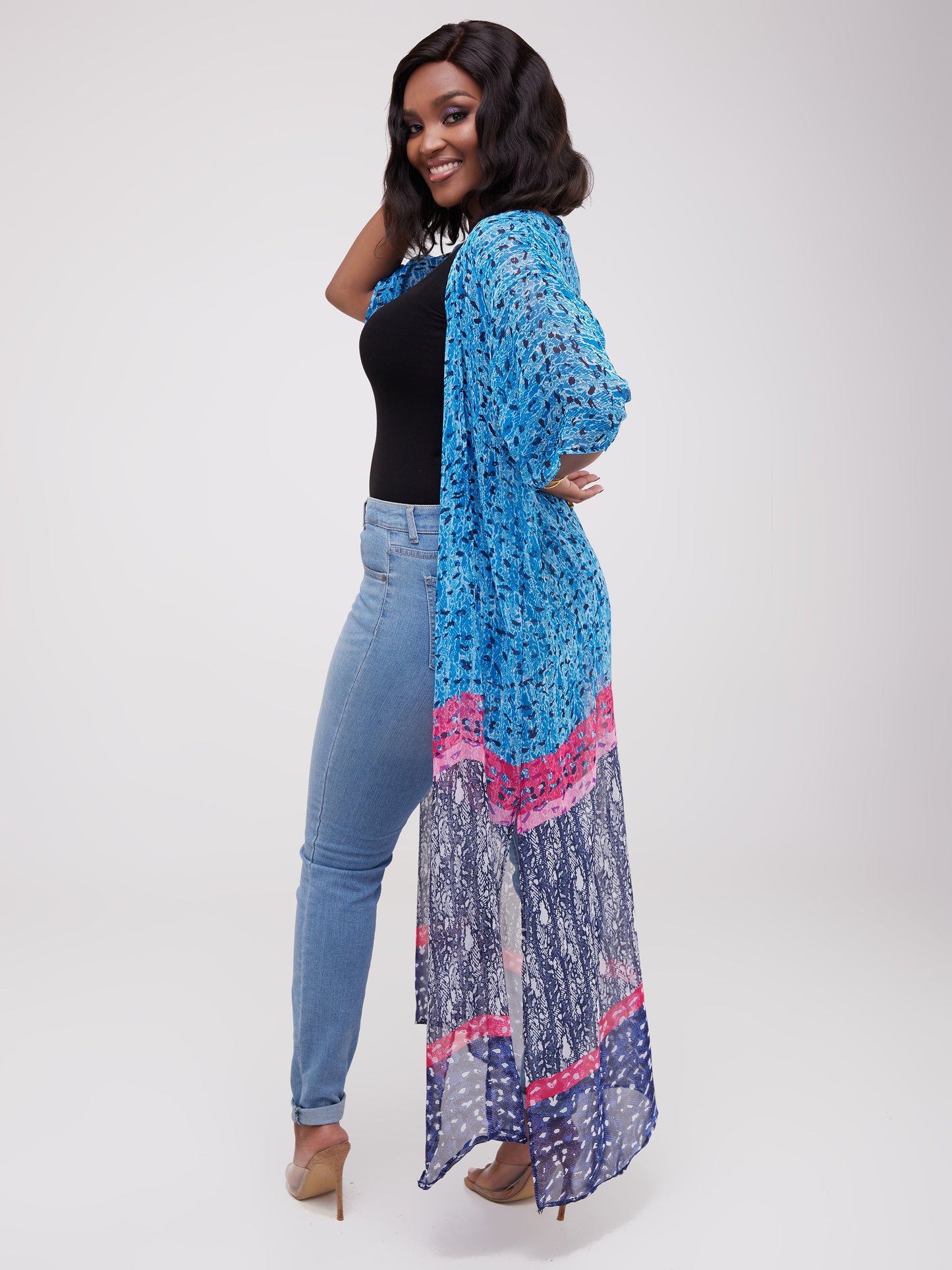 Vivo Basic Nandi A-Line Kimono - Blue / White Print