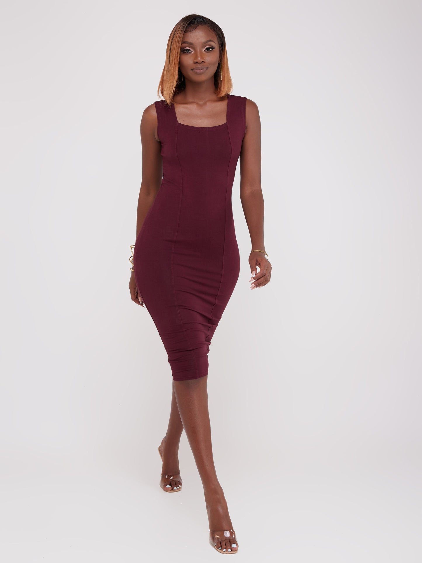 Vivo Sophia Square Neck Bodycon - Maroon