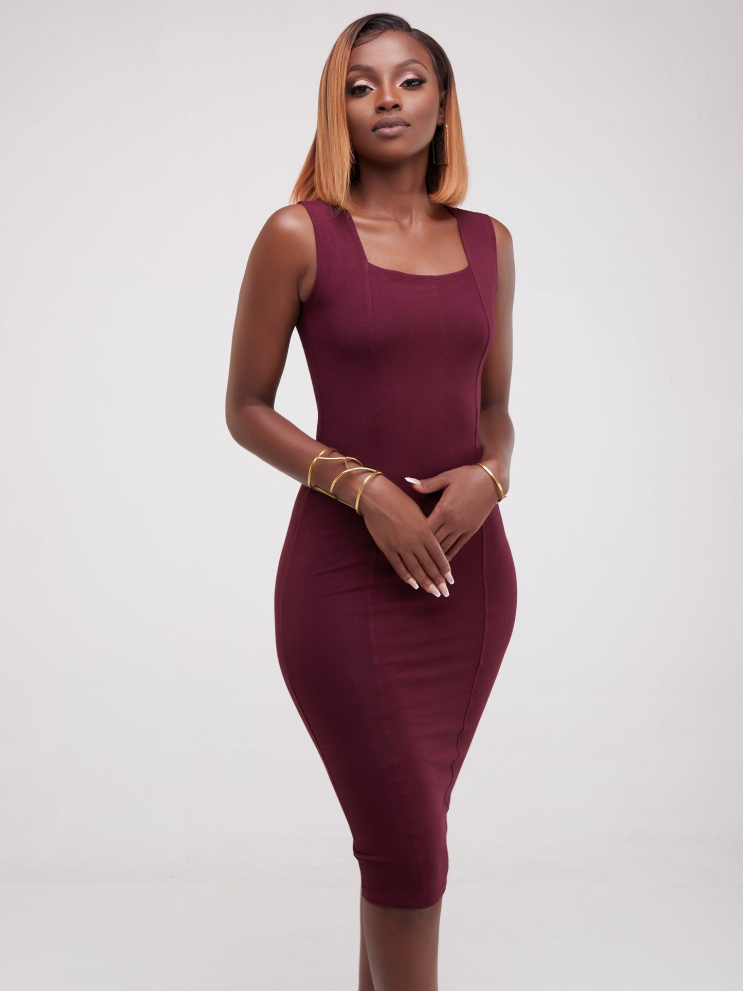 Vivo Sophia Square Neck Bodycon - Maroon