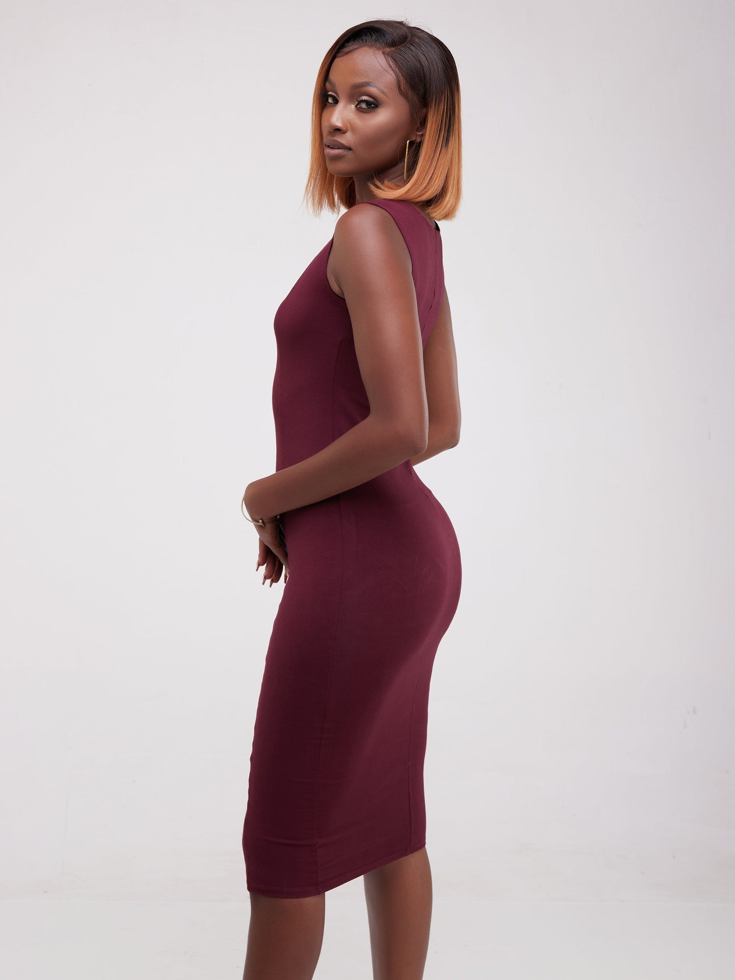 Vivo Sophia Square Neck Bodycon - Maroon