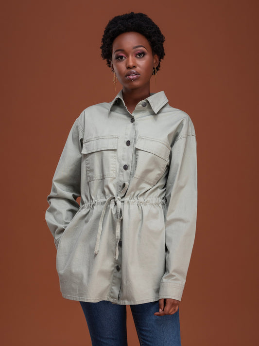 Safari Drawstring Shacket - Sea Grass
