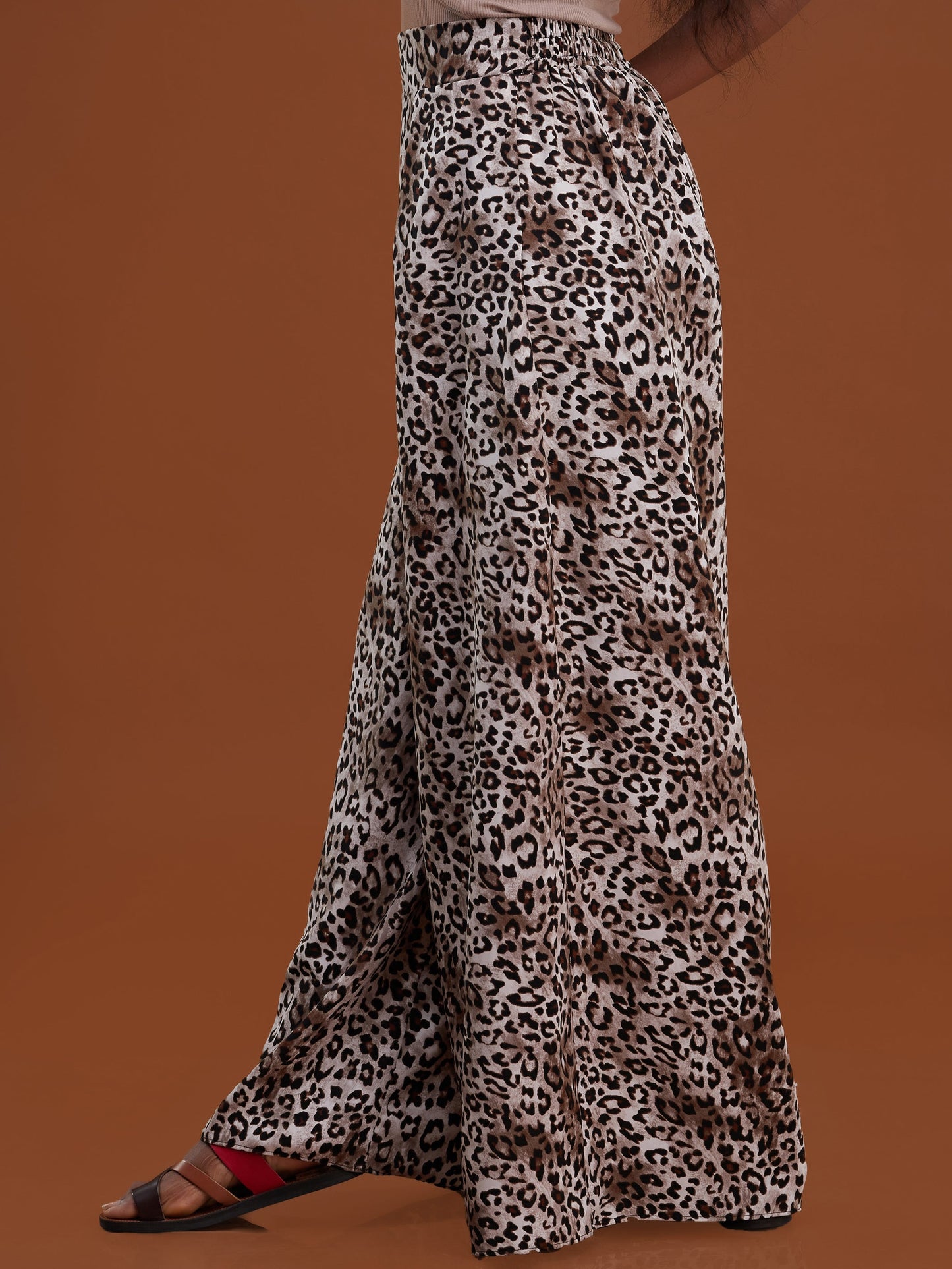 Safari Inara Crepe Wide Leg Pants - Brown Cheetah Print