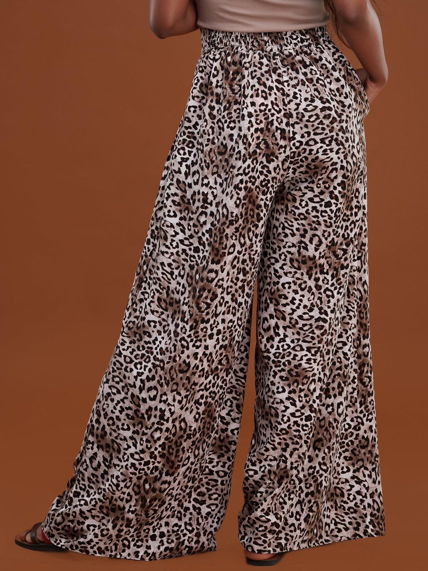 Safari Inara Crepe Wide Leg Pants - Brown Cheetah Print