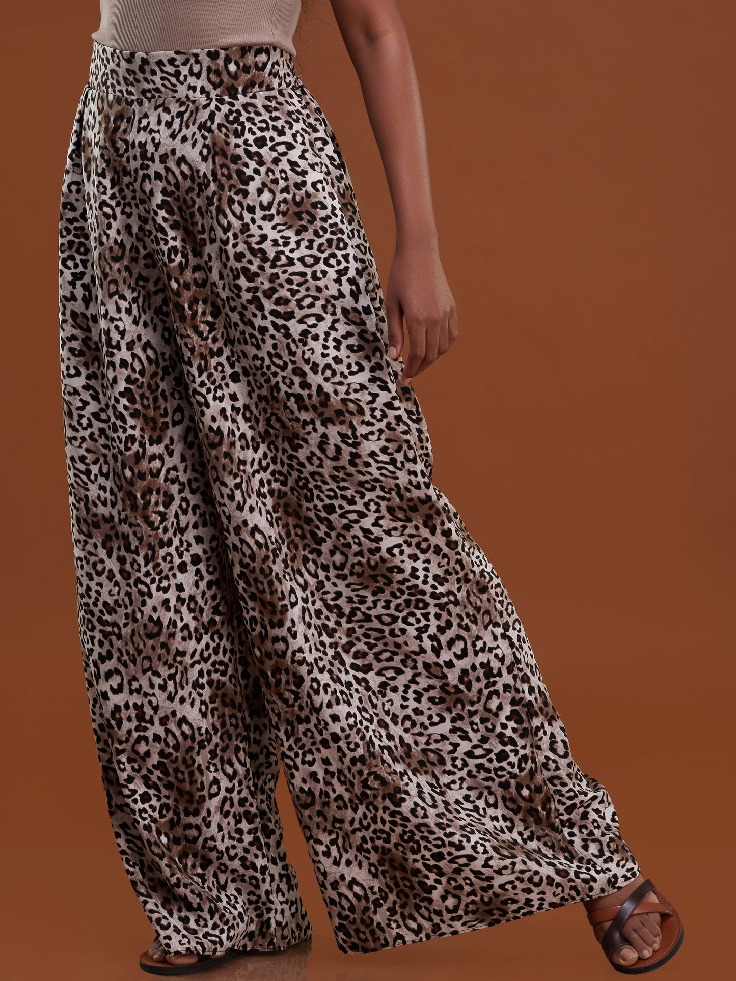 Safari Inara Crepe Wide Leg Pants - Brown Cheetah Print