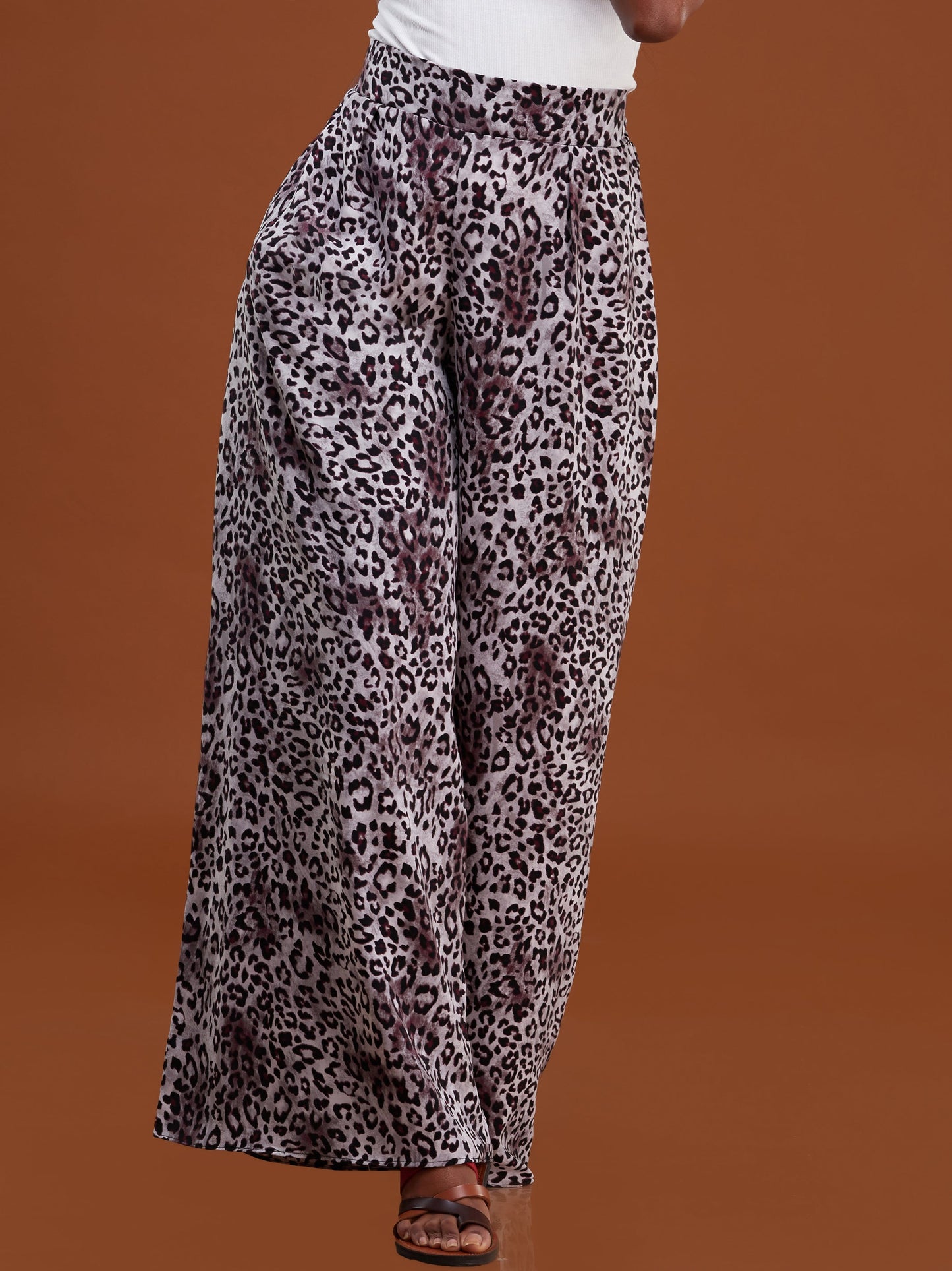 Safari Inara Crepe Wide Leg Pants - Burgundy Cheetah Print