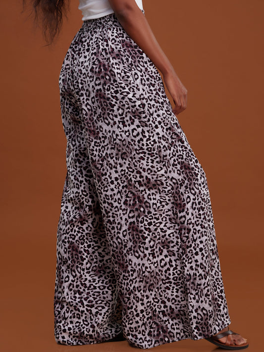 Safari Inara Crepe Wide Leg Pants - Burgundy Cheetah Print
