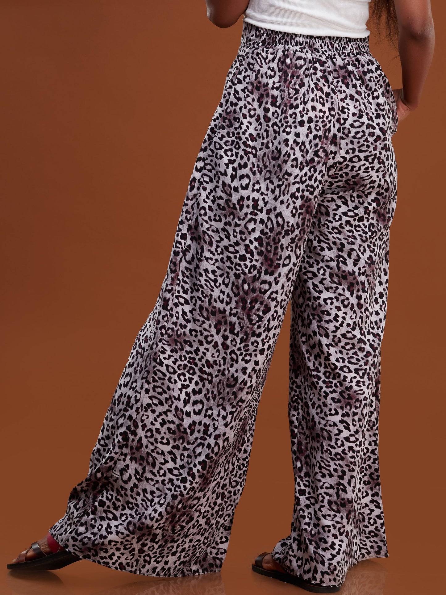 Safari Inara Crepe Wide Leg Pants - Burgundy Cheetah Print
