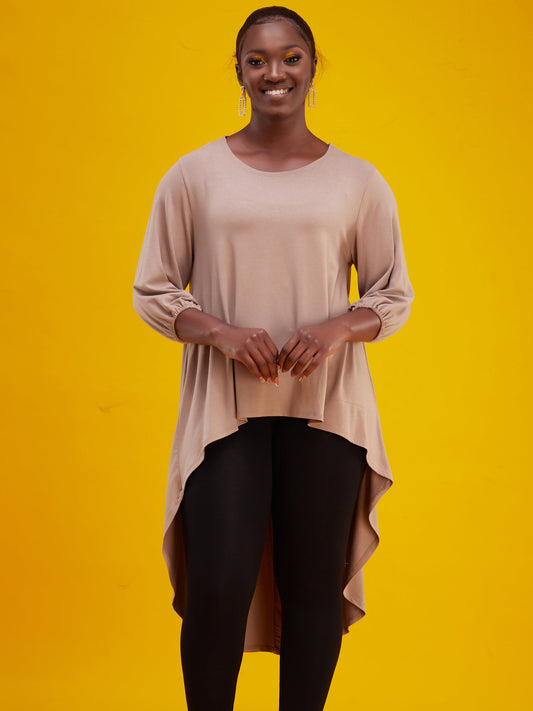 Vivo Basic Nalia High Low Jersey Top - Taupe