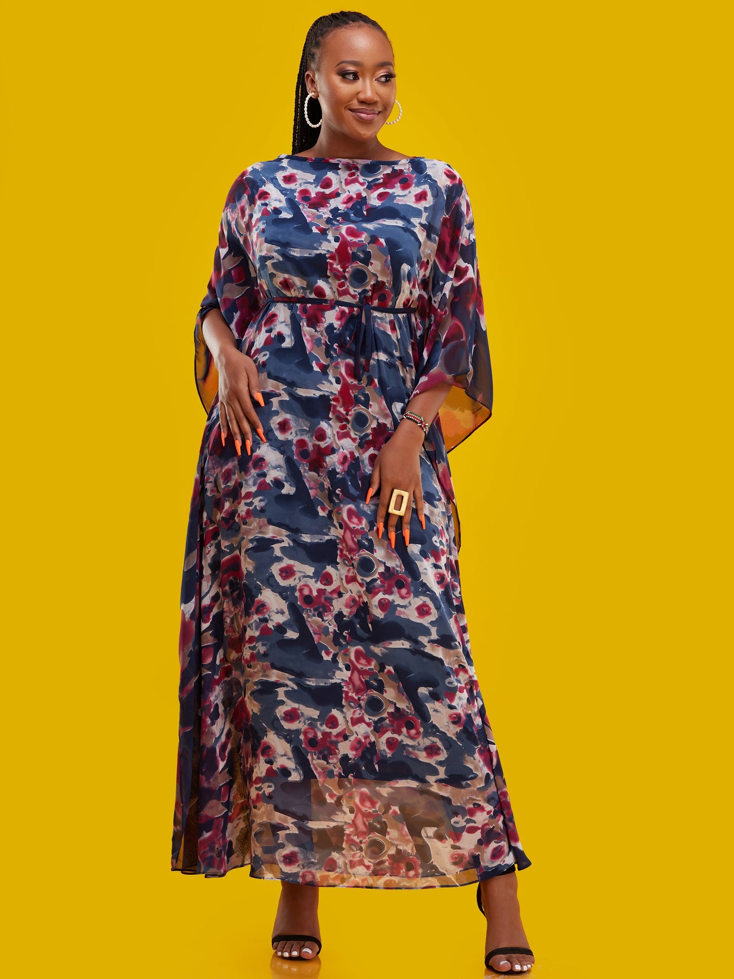 Vivo Muna Maxi Kaftan - Pink / Blue Print