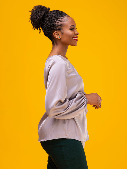 Vivo Basic Satin Bishop Sleeved Top - Grey