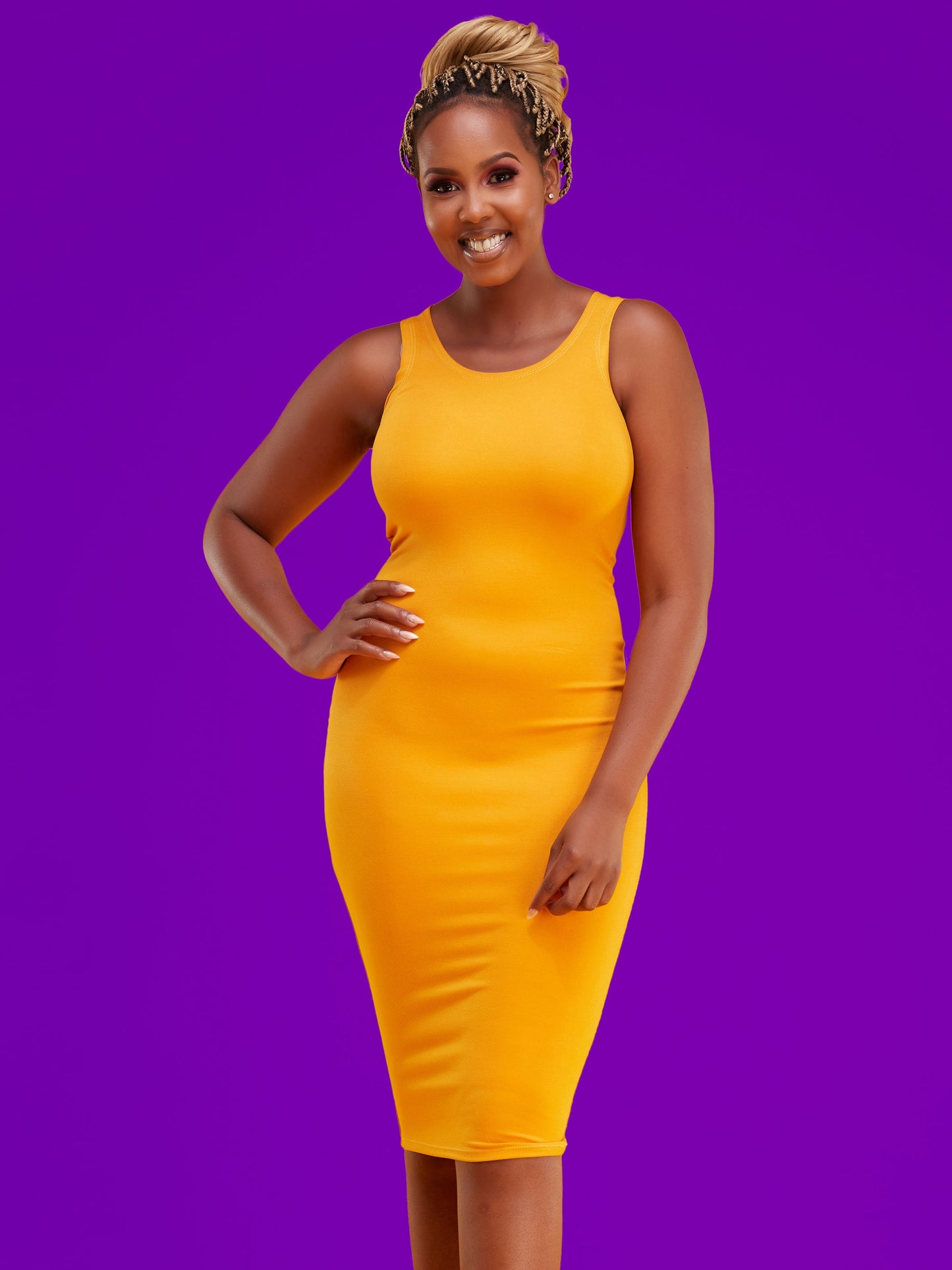 Vivo Basic Sleeveless Leila Bodycon Dress - Mustard