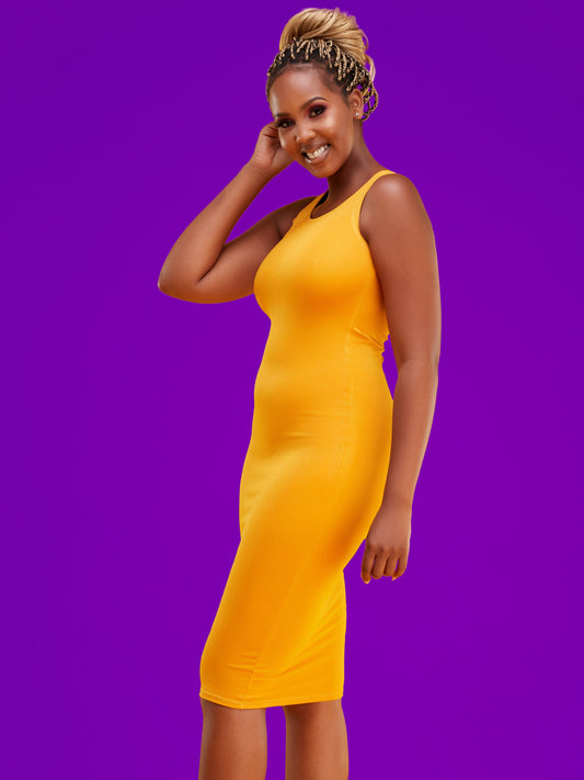 Vivo Basic Sleeveless Leila Bodycon Dress - Mustard
