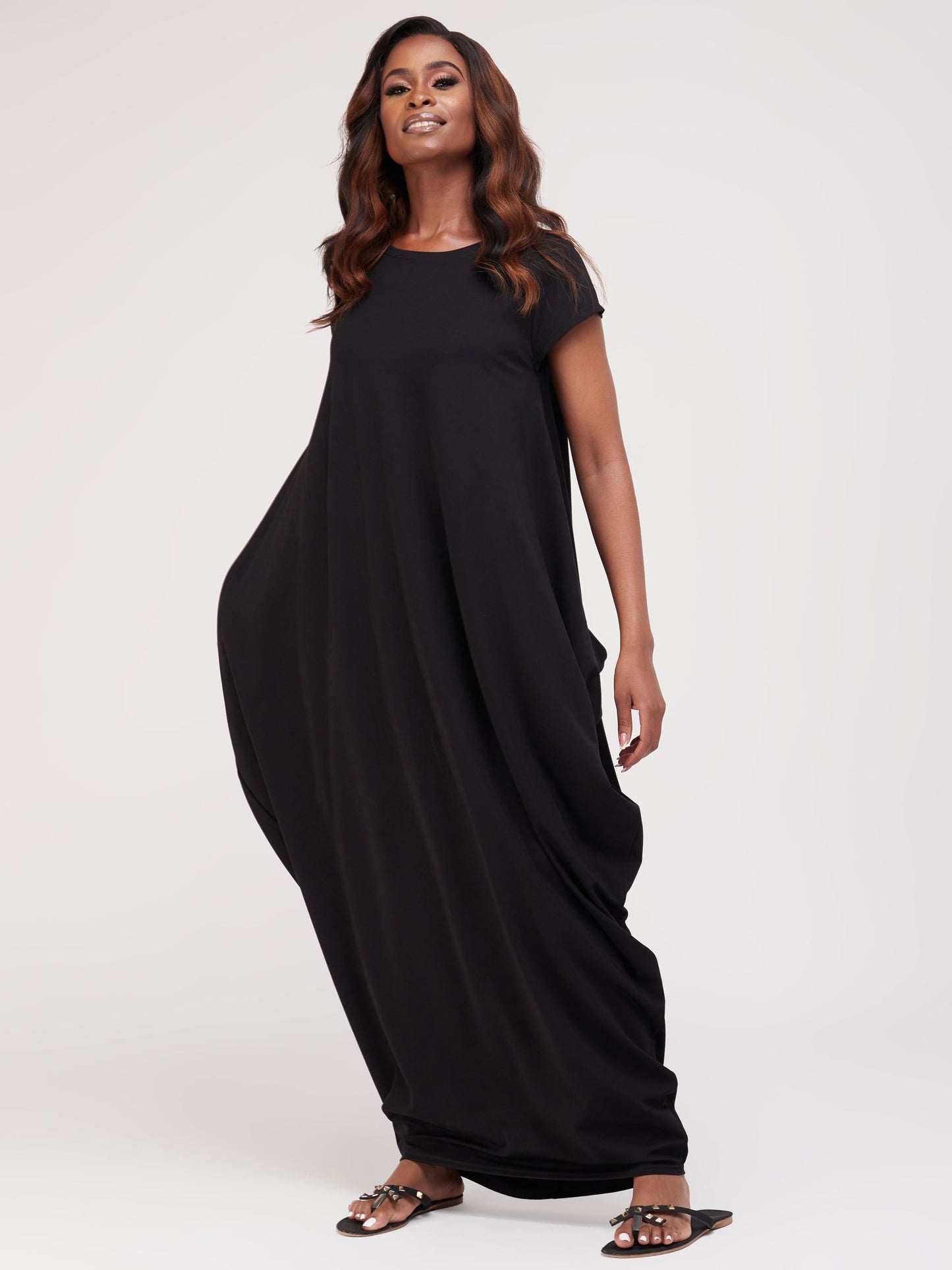 Vivo Zanzi Side Cowl Maxi Dress - Black