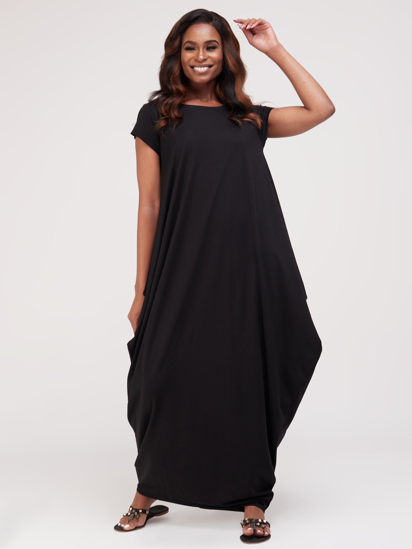 Vivo Zanzi Side Cowl Maxi Dress - Black