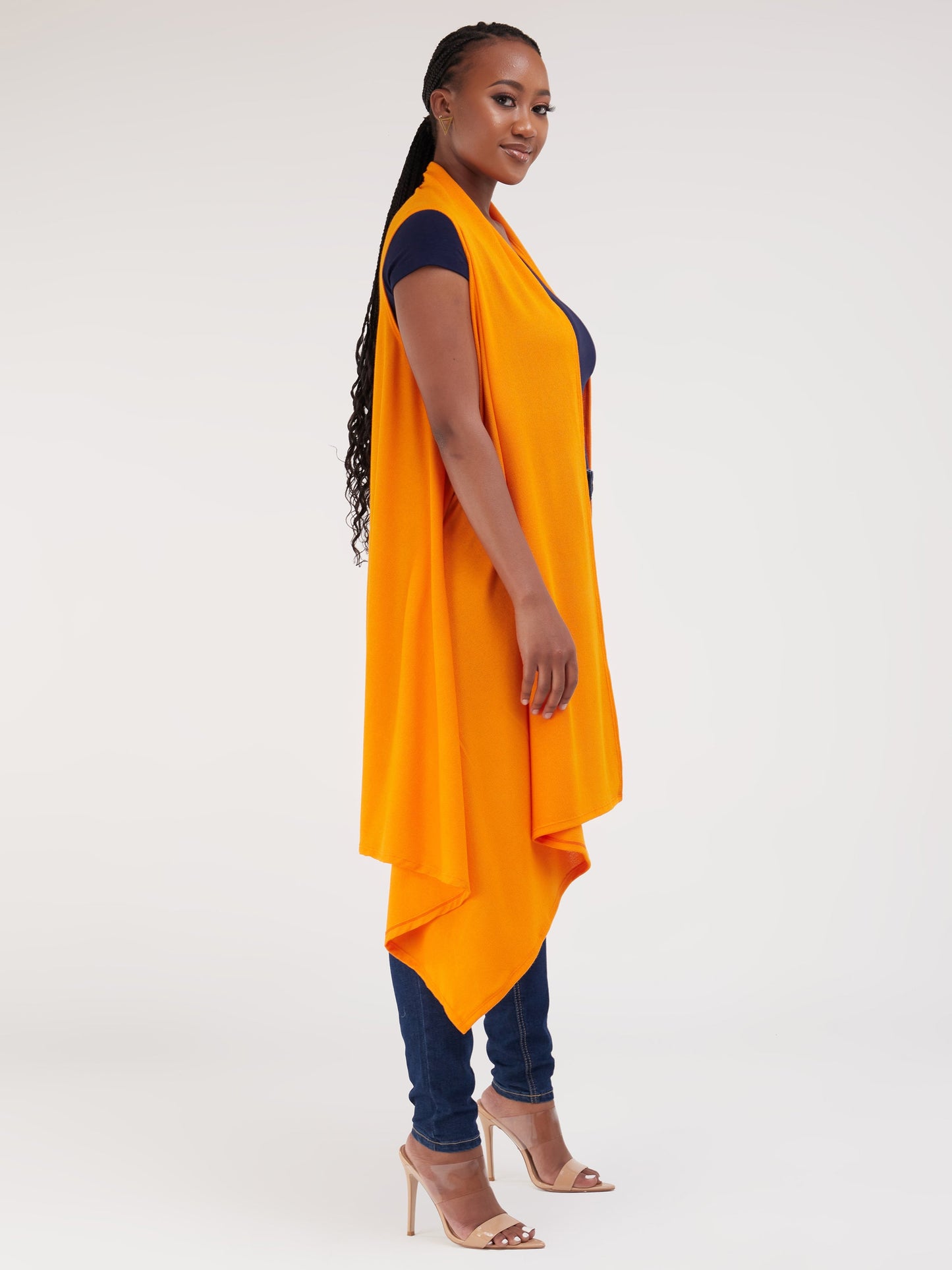 Vivo Basic Sleeveless Cascade Sweater - Orange