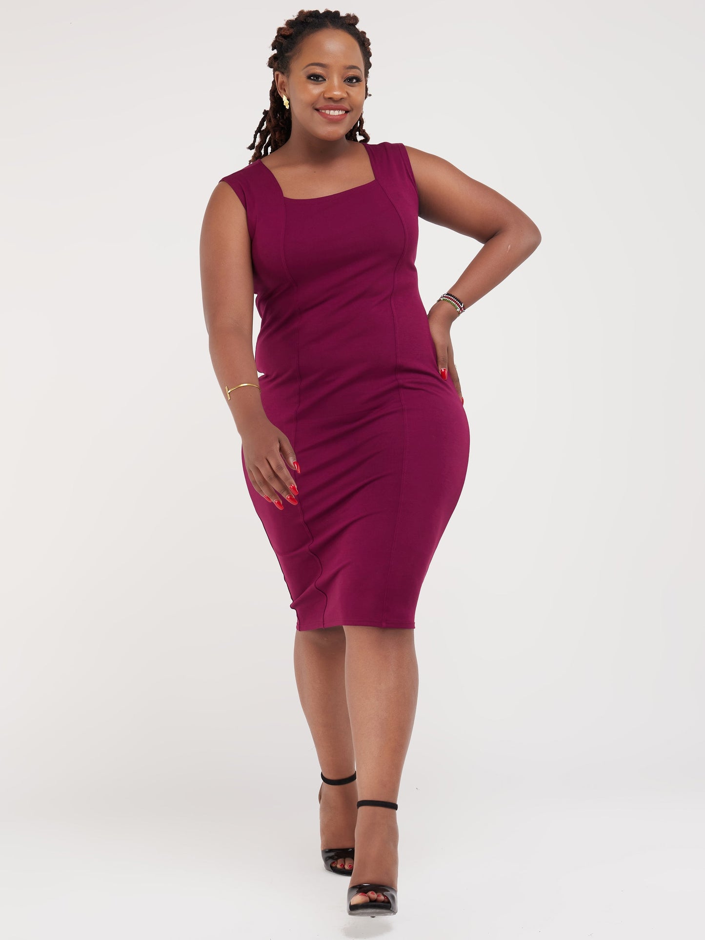 Vivo Sophia Square Neck Bodycon - Burgundy