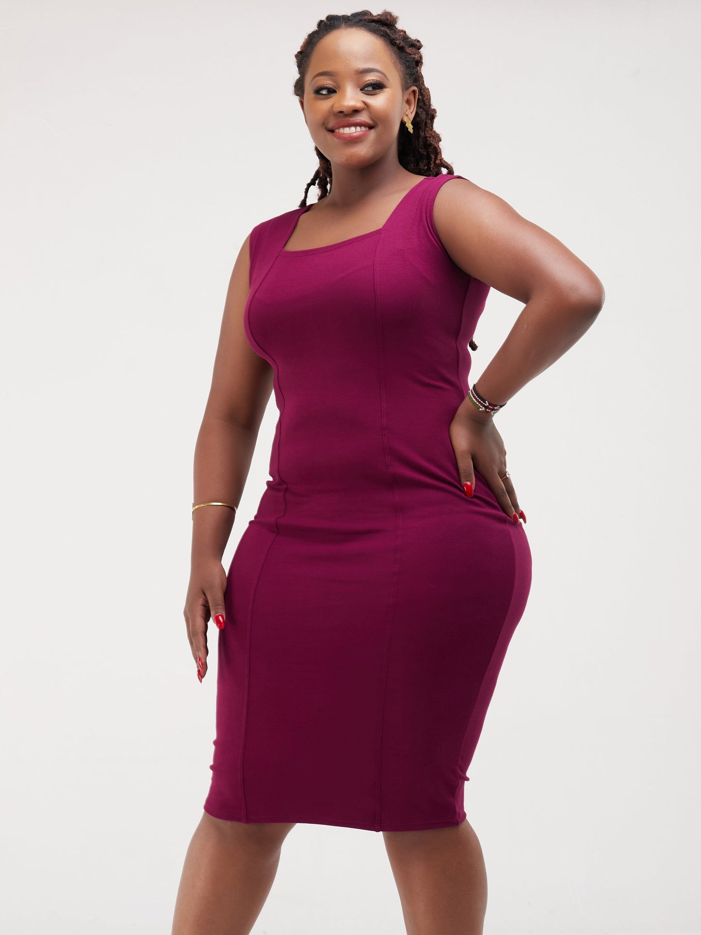 Vivo Sophia Square Neck Bodycon - Burgundy