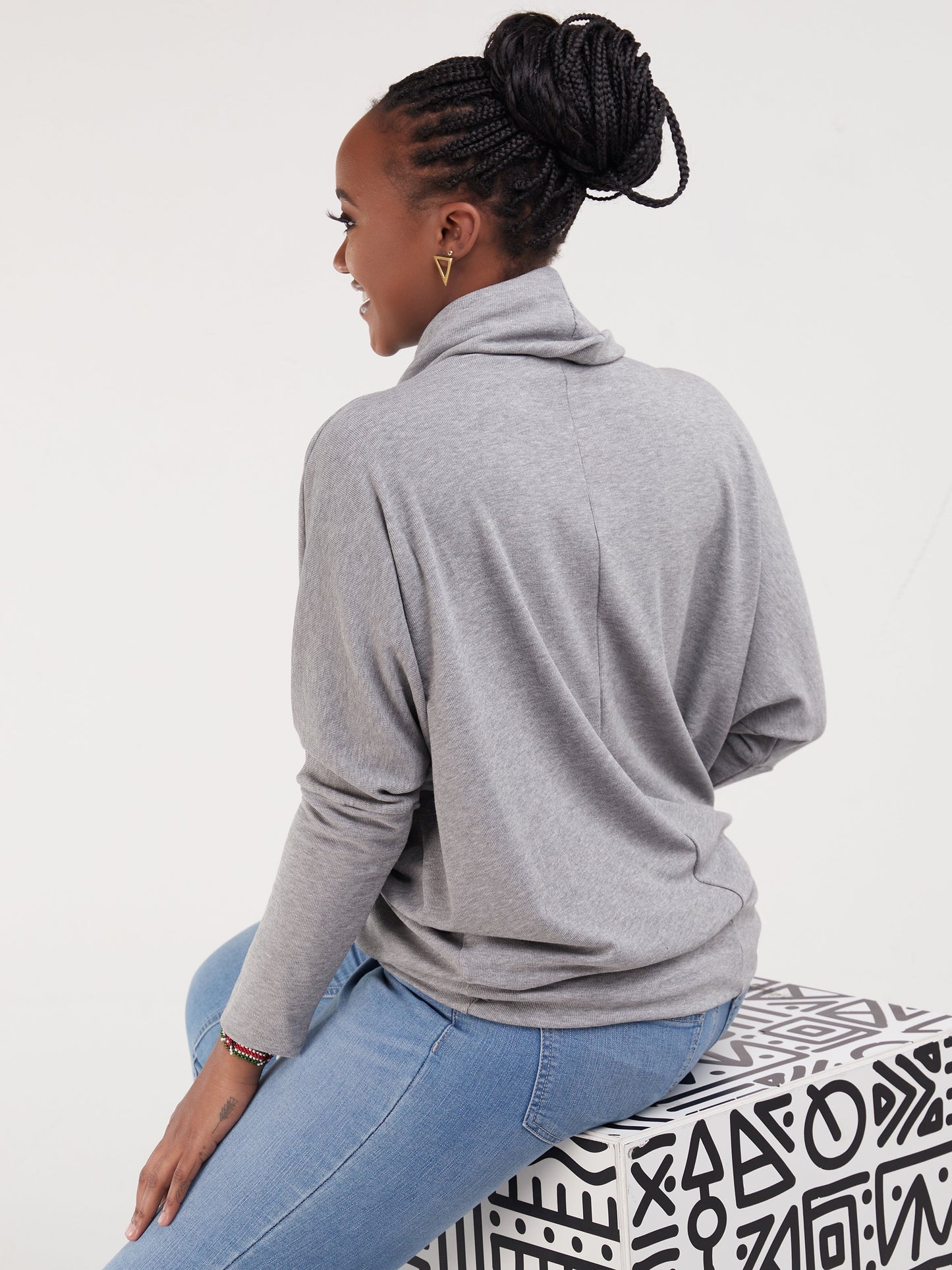 Vivo Basic Nala Dolman Cowl Sweater Top - Grey