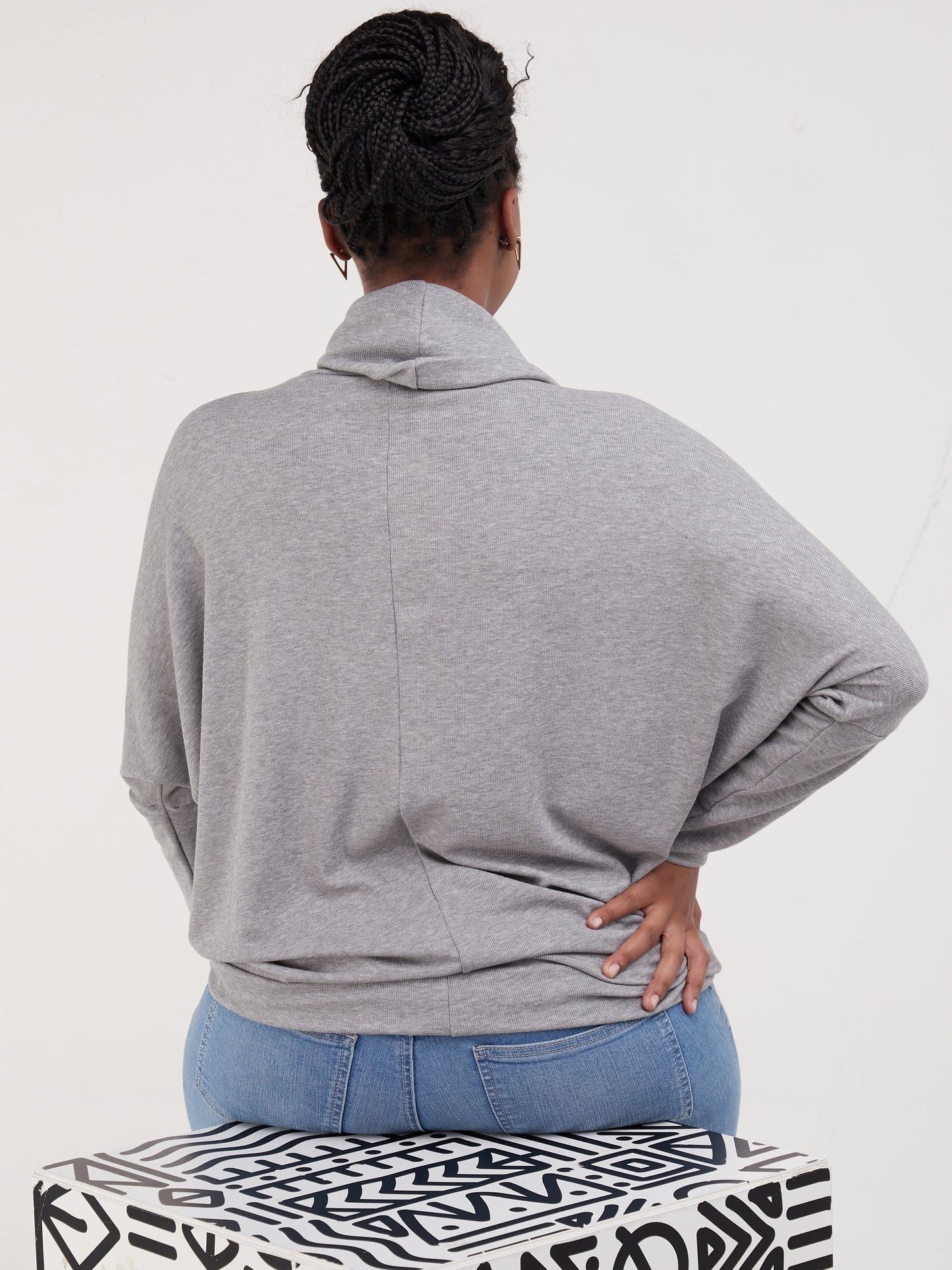 Vivo Basic Nala Dolman Cowl Sweater Top - Grey