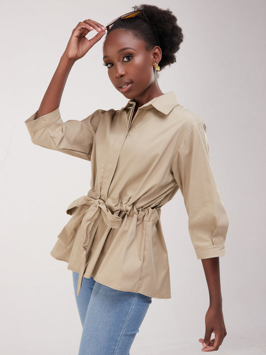 Safari Huru Peplum Shacket - Sand