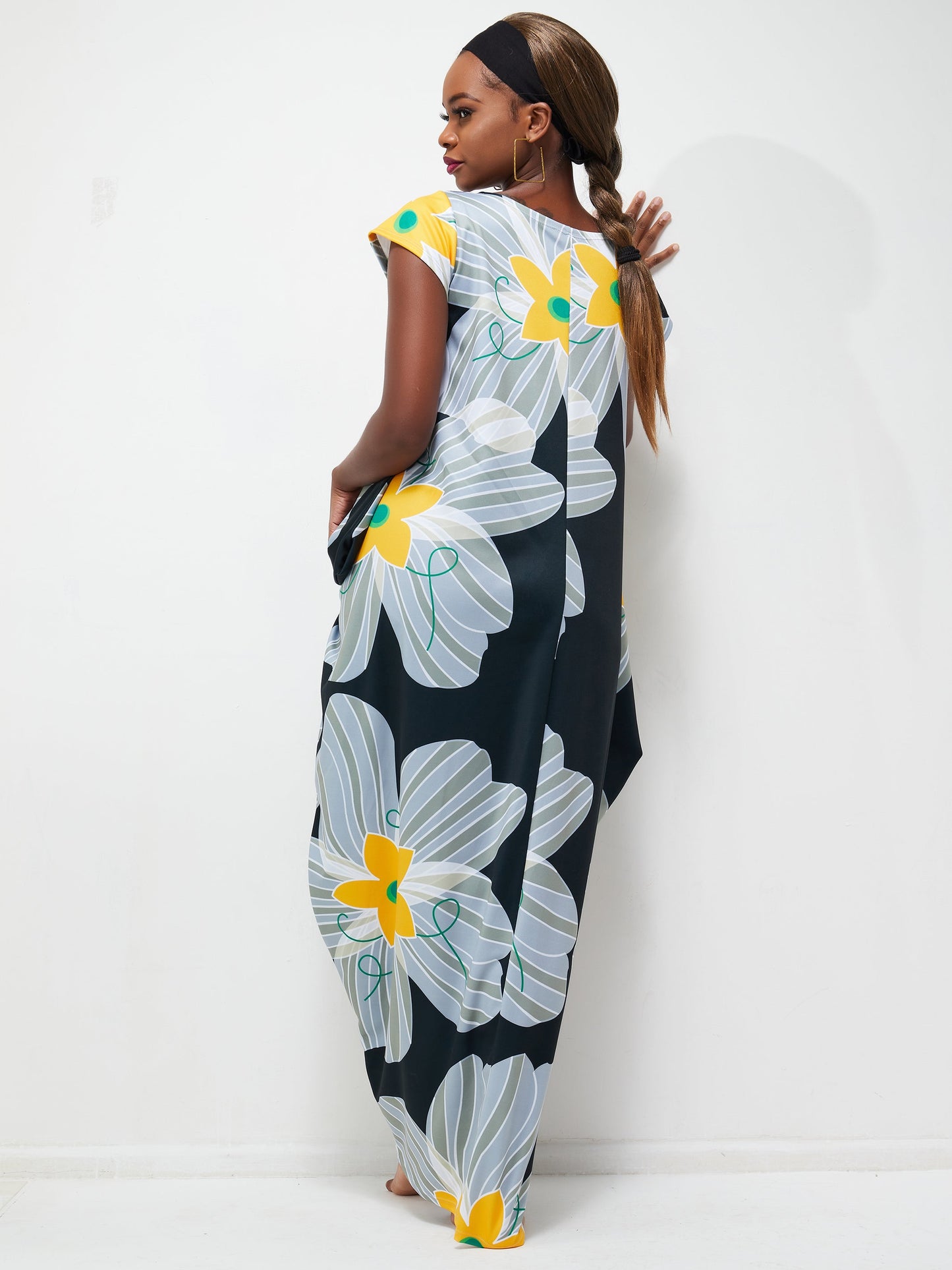 Vivo Zanzi Side Cowl Maxi Dress - Black Print