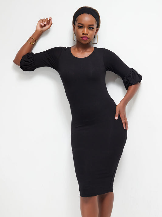 Vivo Basic Puff Sleeved Bodycon - Black
