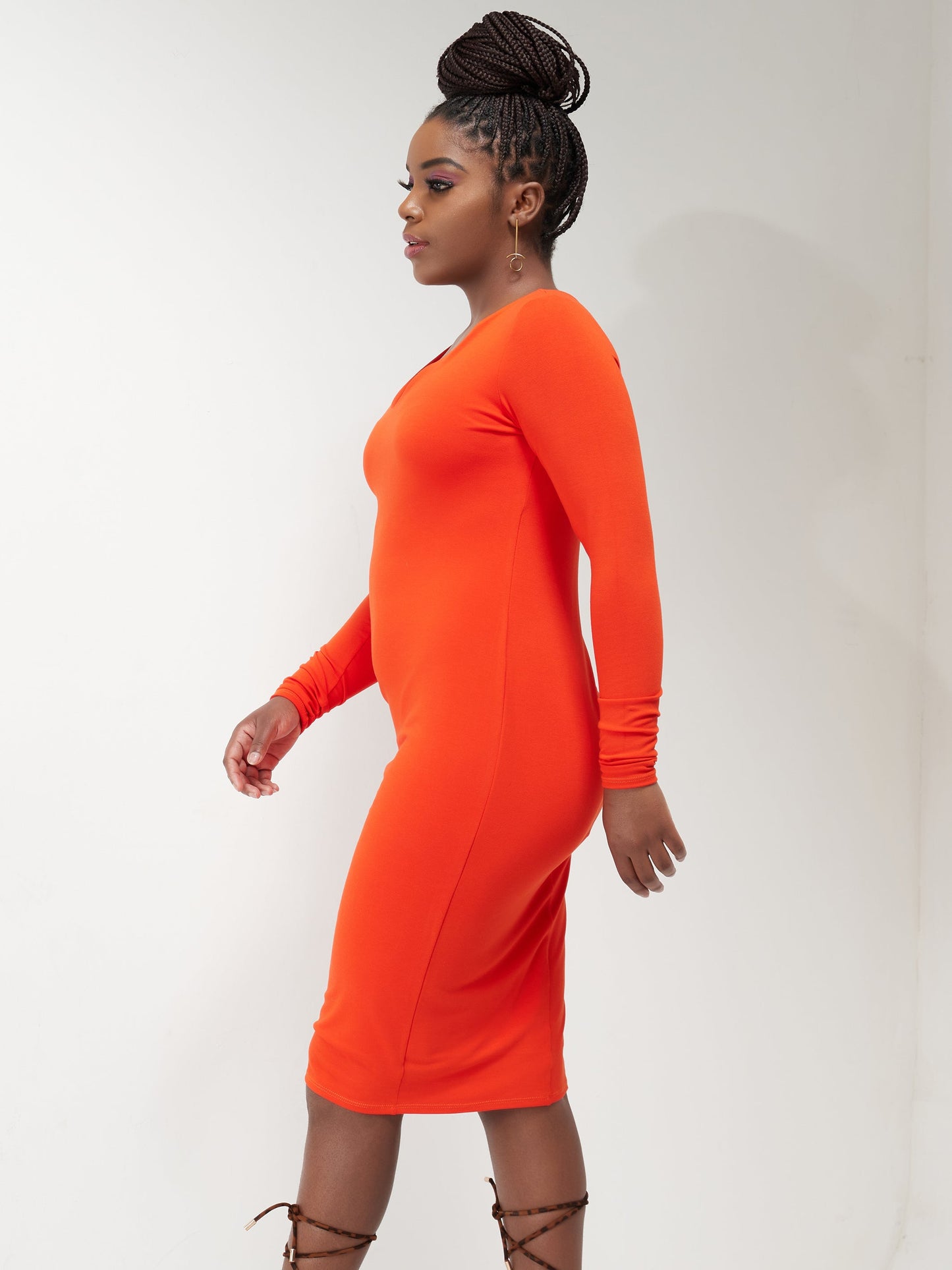 Vivo Basic Long Sleeved Double Layered Bodycon - Orange