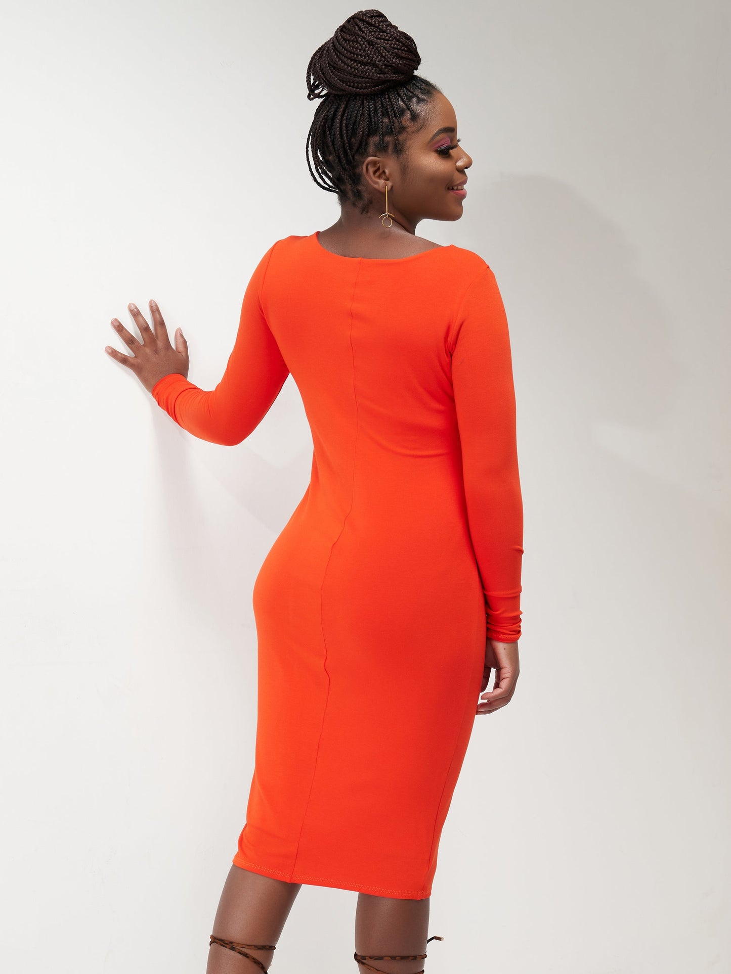 Vivo Basic Long Sleeved Double Layered Bodycon - Orange