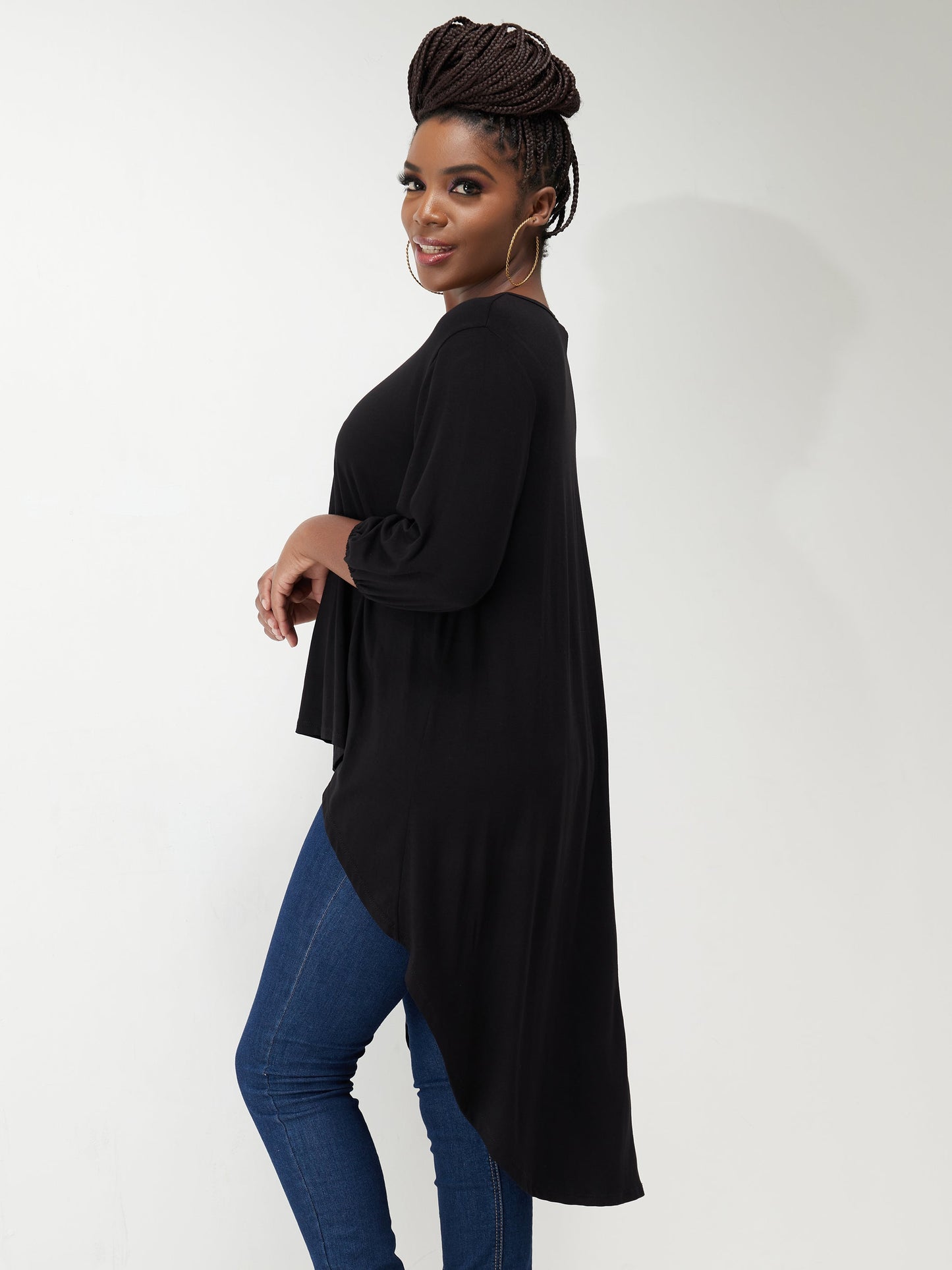 Vivo Basic Nalia High Low Jersey Top - Black
