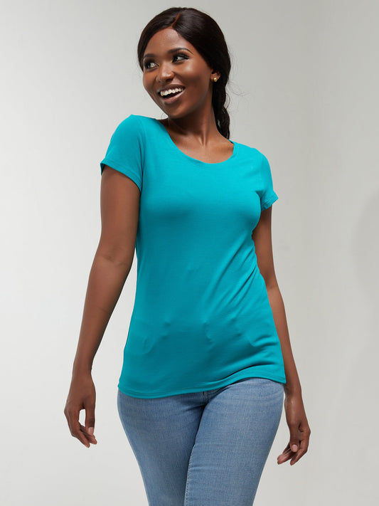 Vivo Basic Val Cap Sleeve Top - Sea Green