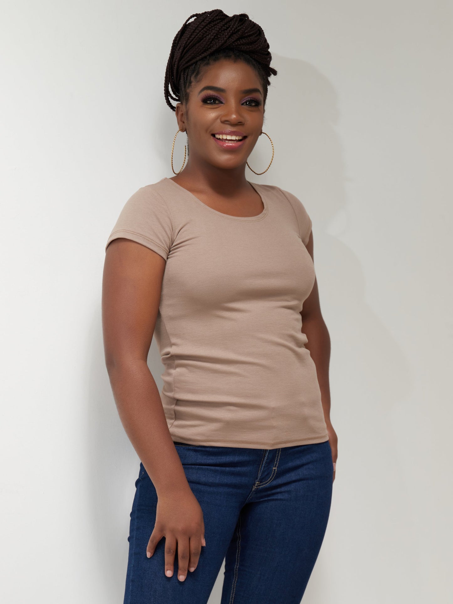 Vivo Basic Val Cap Sleeve Top - Taupe