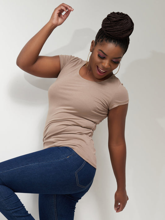 Vivo Basic Val Cap Sleeve Top - Taupe