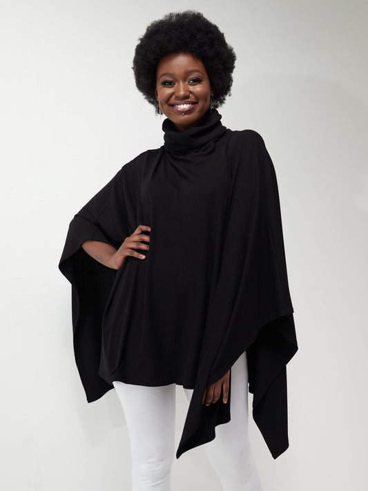 Vivo Basic Ribbed Poncho - Black