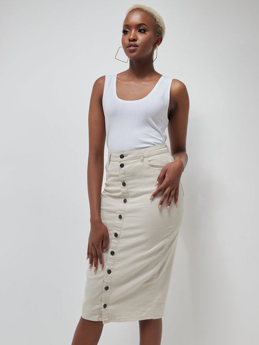 Safari Button Up Midi Skirt - Sand