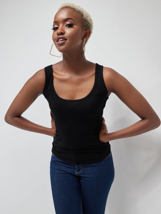 Safari Basic Ribbed Tank Top - Black