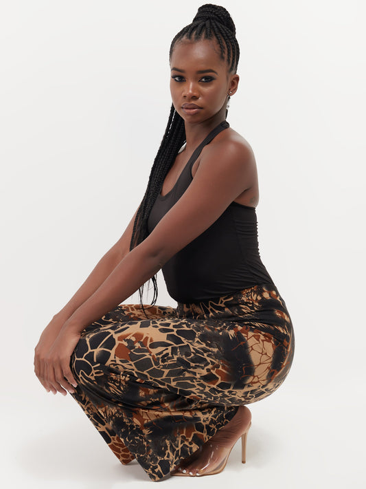 Safari Naima Lined Palazzo Pants - Brown Print