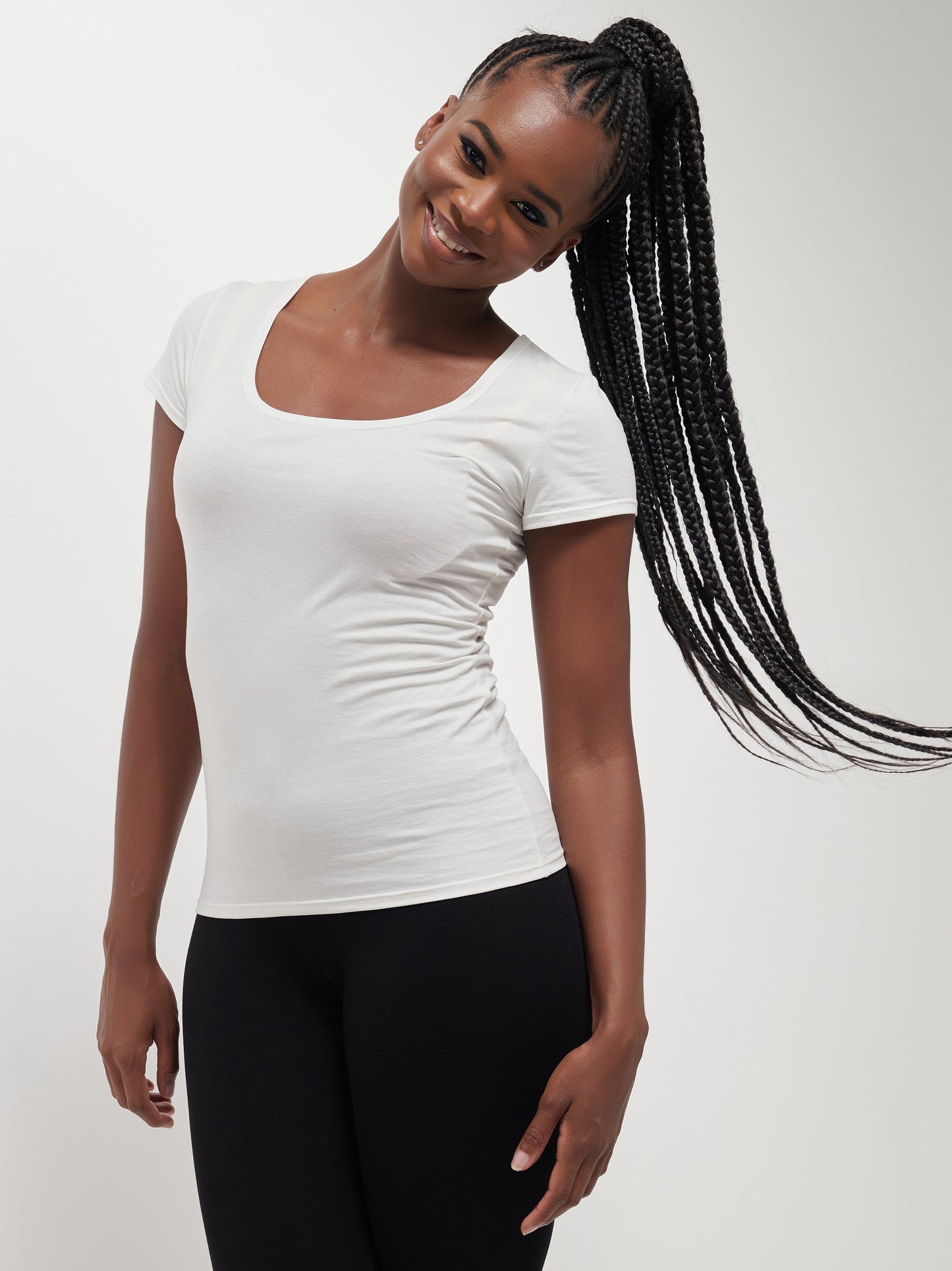 Safari Naima Scoop Neck Cap Sleeve Top - White