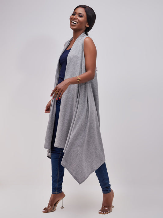 Vivo Basic Sleeveless Cascade Sweater - Grey