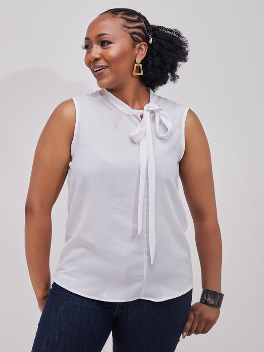 Vivo Bissa Sleeveless Side Bow Top - White
