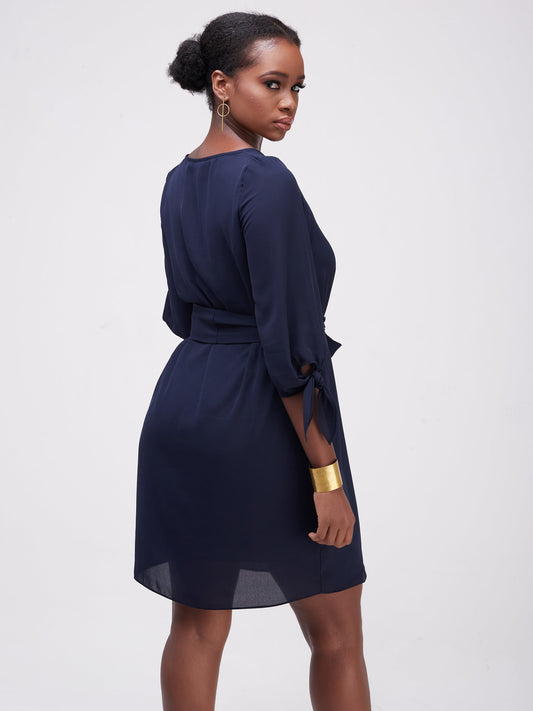 Vivo Furaha Tie Dress - Navy Blue