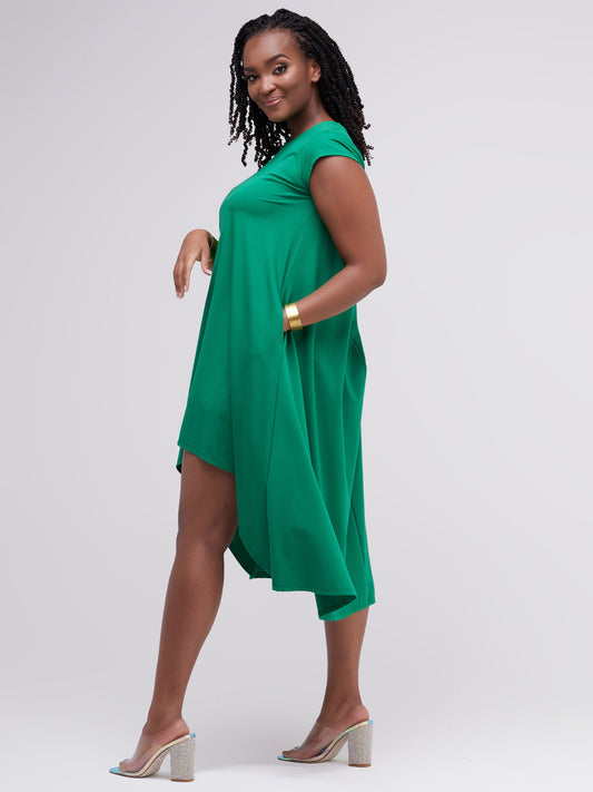 Vivo Ponte Back Pleat High Low Dress - Green