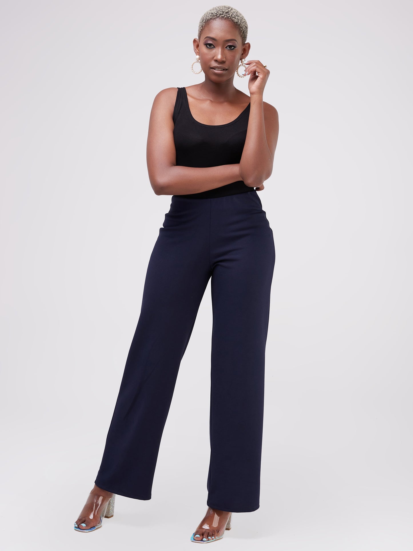 Vivo Basic Wide Leg Pants - Navy Blue