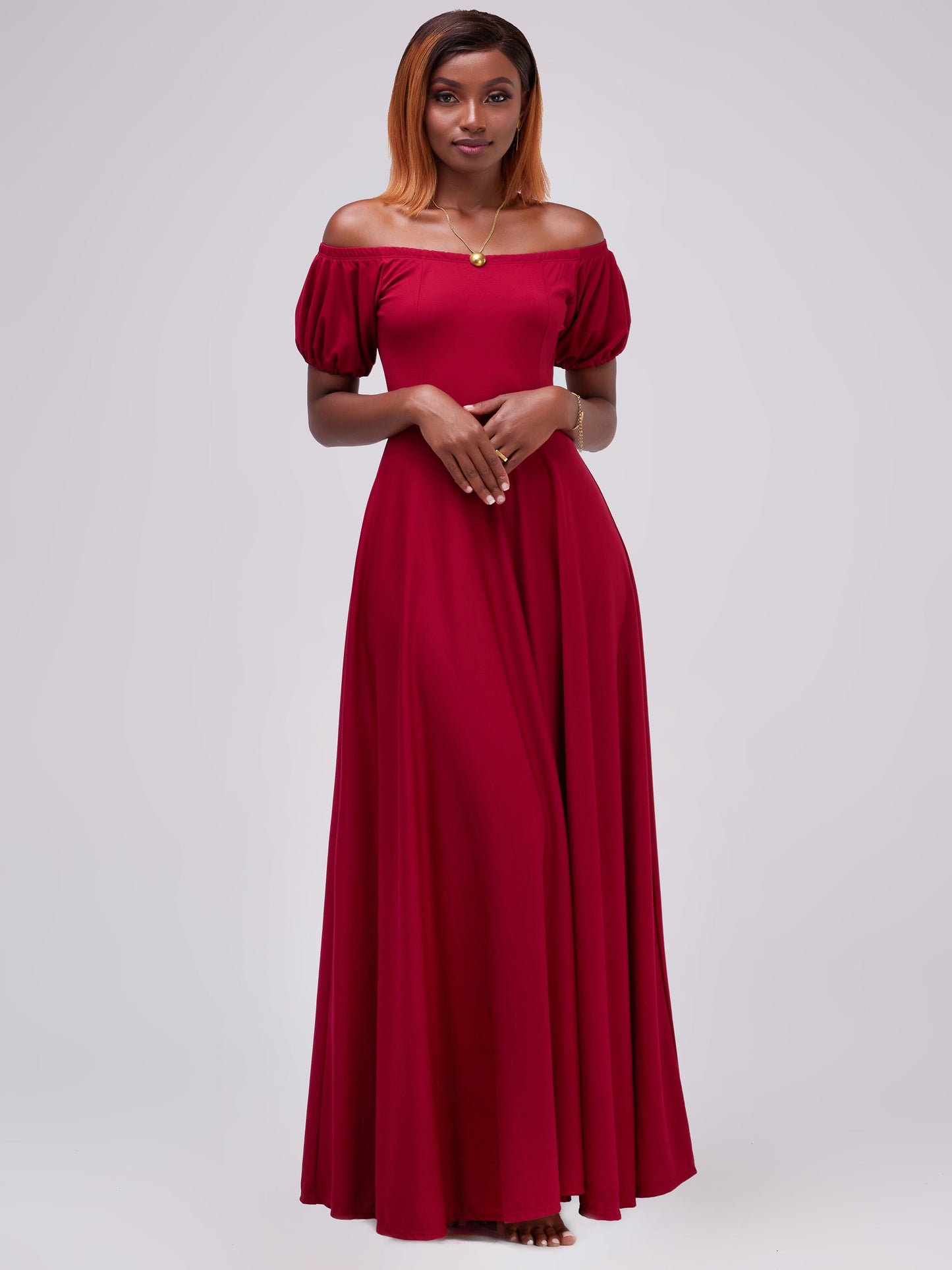Vivo Zari Puff Sleeved Circular Maxi Dress - Maroon