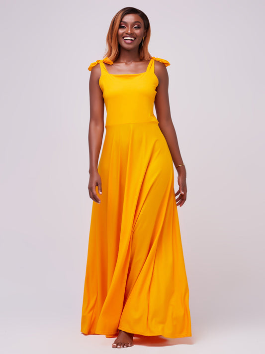 Vivo Zari Strappy Circular Maxi Dress - Mustard