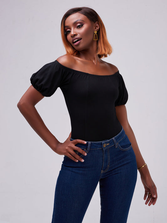 Vivo Zari Puff Sleeved Bodysuit - Black