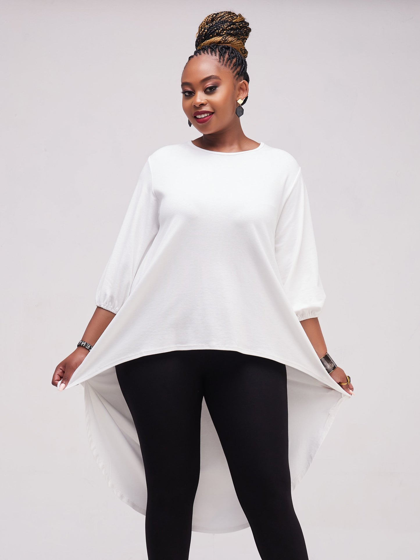 Vivo Basic Nalia High Low Jersey Top - White