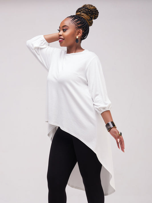 Vivo Basic Nalia High Low Jersey Top - White